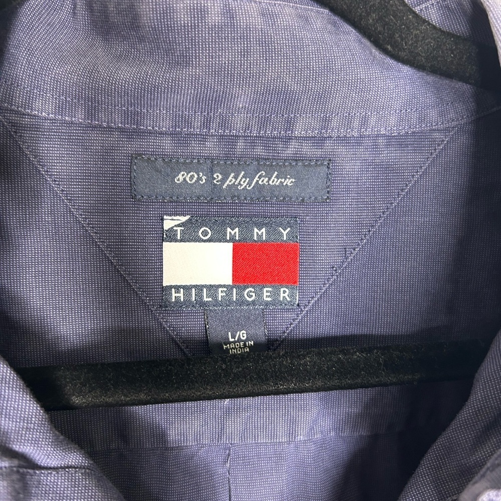 Tommy Hilfiger Cotton Shirt Large Blue Long Sleeve Button Up 80s 2 Ply Adult - Picture 2 of 9